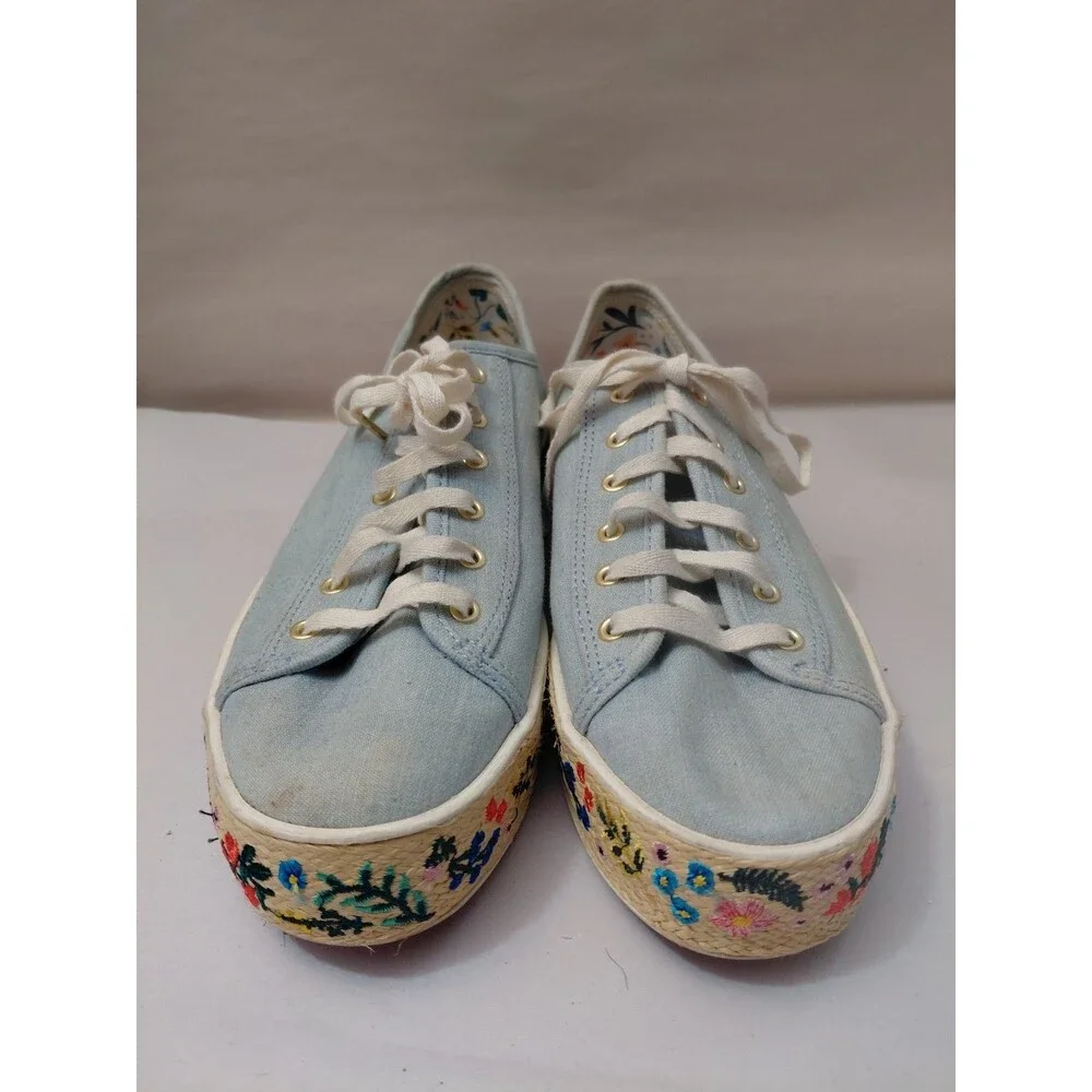 Keds X Rifle Paper Co. Platform Embroidered Lt Blue Sneakers Women’s Sz. 7 5
